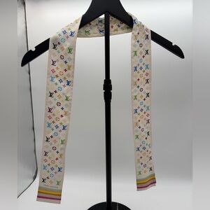 LOUIS VUITTON Vintage LV x Murakami Monogram White Bandeau Scarf Silk